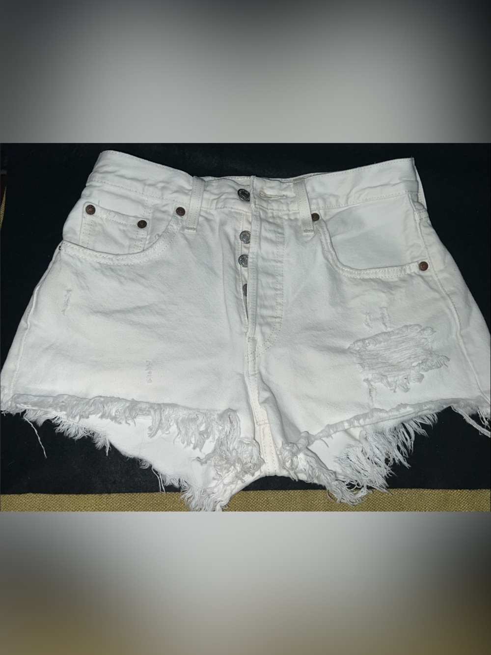 Levi’s Premium 501 Original Distressed White Denim Shorts Cutoffs - Size 25